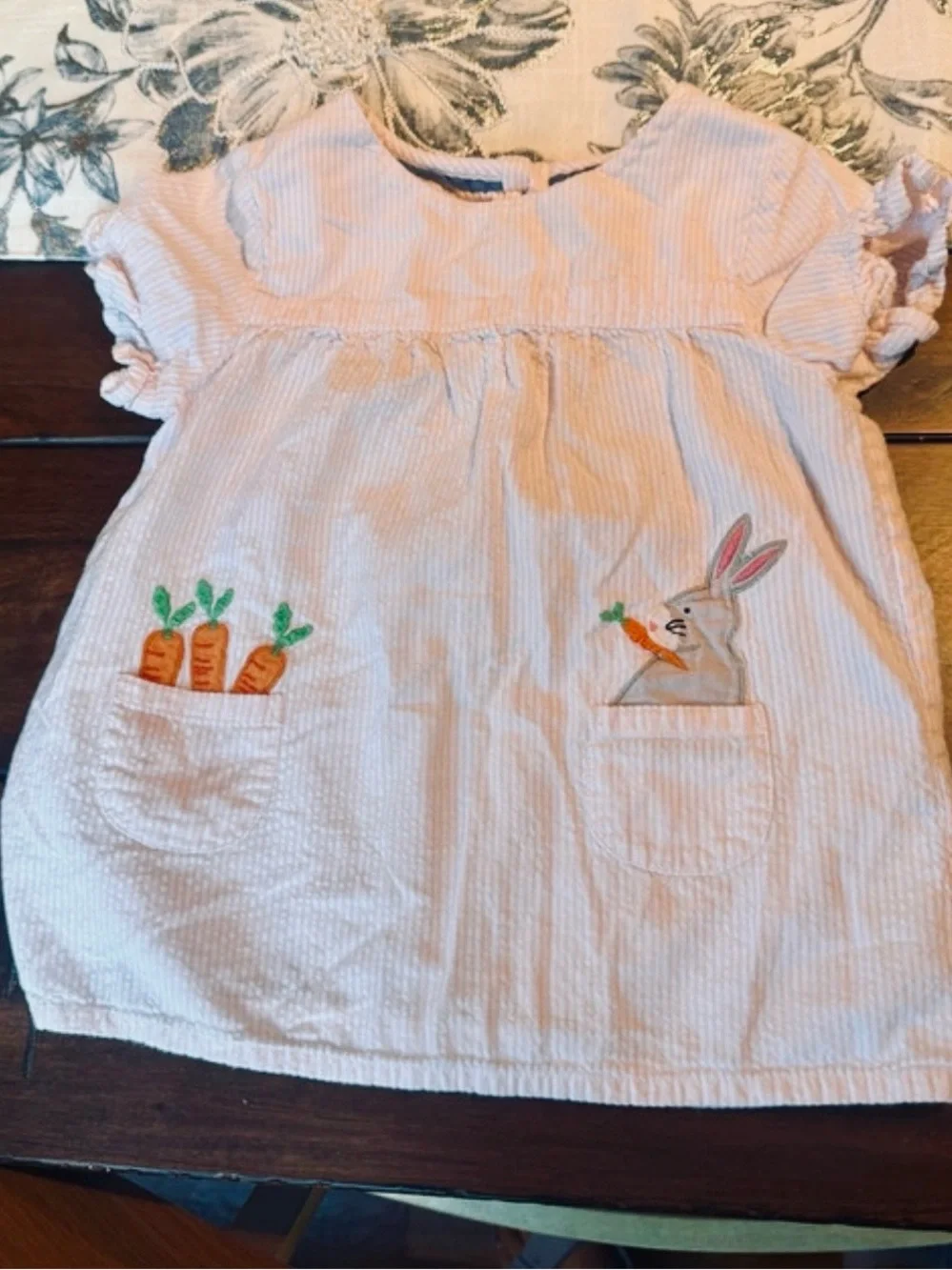 Baby Boden Pink Seersucker Bunny Rabbit Top